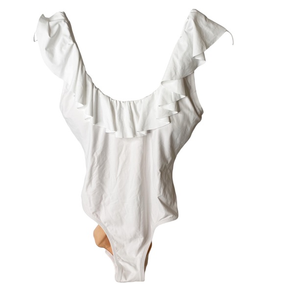 NWT J Crew White Ruffle Scoopback One Piece Swimsuit Size 10 - Picture 5 of 12